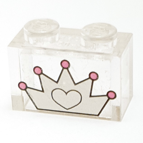 Visuel indicatif Rebrickable de Brique 1 x 2 avec motif imprimé Couronne 5 points blanc / rose foncé (Brick 1 x 2 with White / Dark Pink 5-point Crown Print)