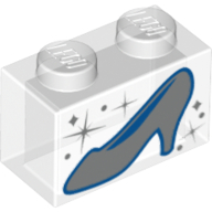 Visuel indicatif Rebrickable de Brique 1 x 2 avec motif imprimé Pantoufle en verre (Chaussure) (Brick 1 x 2 with Glass Slipper (Shoe) Print)