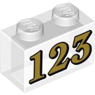 Visuel indicatif Rebrickable de Brique 1 x 2 avec motif imprimé or '123' (Brick 1 x 2 with Gold '123' Print)