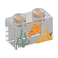 Visuel indicatif Rebrickable de Brique 1 x 2 avec réservoir de poisson, poisson rouge, motif imprimé d'algues (Brick 1 x 2 with Fish Tank, Goldfish, Seaweed Print)
