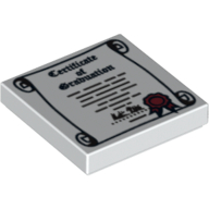 Visuel indicatif Rebrickable de Tuile 2 x 2 avec 'Certificate of Graduation' et ruban rouge sur rouleau motif imprimé (Tile 2 x 2 with 'Certificate of Graduation' and Red Ribbon on Scroll Print)