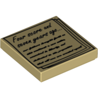 Visuel indicatif Rebrickable de Tuile 2 x 2 avec 'Four score and seven years ago...' sur Feuille de Papier imprimé (Tile 2 x 2 with 'Four score and seven years ago...' on Sheaf of Paper Print)