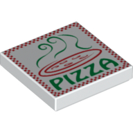 Visuel indicatif Rebrickable de Tuile 2 x 2 avec motif imprimé Pizza Box rouge et vert (Tile 2 x 2 with Red and Green Pizza Takeout Box Print)