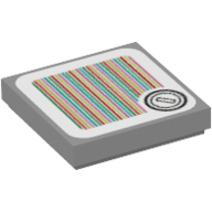 Visuel indicatif Rebrickable de Tuile 2 x 2 avec motif imprimé pièce de monnaie et code à barres (autocollant) (Tile 2 x 2 with Coin and Barcode Print (Sticker))