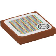 Visuel indicatif Rebrickable de Tuile 2 x 2 avec motif imprimé pièce de monnaie et code à barres (autocollant) (Tile 2 x 2 with Coin and Barcode Print (Sticker))