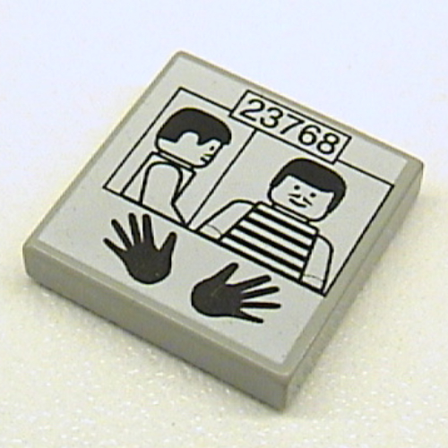Visuel indicatif Rebrickable de Tuile 2 x 2 avec identification du prisonnier, motif imprimé 23768' (Tile 2 x 2 with Prisoner ID, 23768' Print)