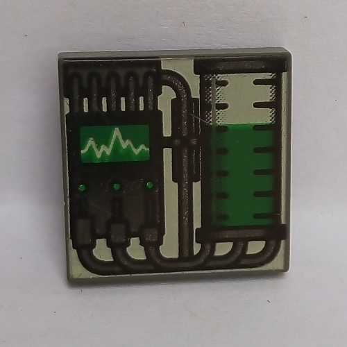 Visuel indicatif Rebrickable de Tuile 2 x 2 avec cylindre gradué et graphique, motif imprimé vert (Tile 2 x 2 with Graduated Cylinder and Graph, Green Print)