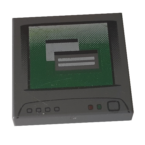 Visuel indicatif Rebrickable de Tuile 2 x 2 avec écran d'ordinateur, aucun motif imprimé d'icône de commutateur d'alimentation (Tile 2 x 2 with Computer Monitor, No Power Switch Icon Print)