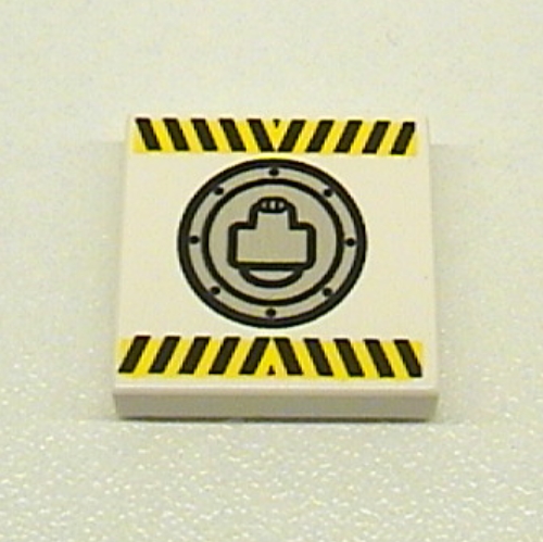 Visuel indicatif Rebrickable de Tuile 2 x 2 avec rayures noires et jaunes danger et motif imprimé à écoutille ronde (Tile 2 x 2 with Black and Yellow Danger Stripes and Round Hatch Print)