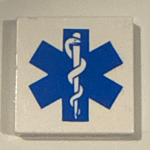 Visuel indicatif Rebrickable de Tuile 2 x 2 avec bleu emt étoile de la vie motif imprimé (Tile 2 x 2 with Blue EMT Star of Life Print)