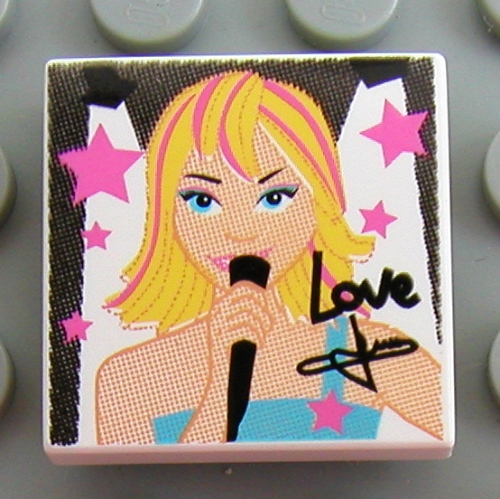 Visuel indicatif Rebrickable de Tuile 2 x 2 avec motif imprimé 'Love' et chanteuse (Tile 2 x 2 with 'Love' and Female Singer Print)