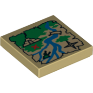 Visuel indicatif Rebrickable de Tuile 2 x 2 avec carte rivière, ruines, et rouge x imprimé (Tile 2 x 2 with Map River, Ruins, and Red X Print)