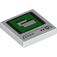 Visuel indicatif Rebrickable de Tuile 2 x 2 avec écran d'ordinateur, bleu foncé icône de commutateur d'alimentation gris motif imprimé (Tile 2 x 2 with Computer Monitor, Dark Bluish Gray Power Switch Icon Print)