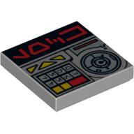 Visuel indicatif Rebrickable de Tuile 2 x 2 avec caractères étrangers et contrôles clés motif imprimé (Tile 2 x 2 with Alien Characters and Key Controls Print)