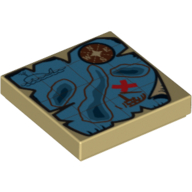 Visuel indicatif Rebrickable de Tuile 2 x 2 avec carte nautique et motif imprimé rouge 'X' (Tile 2 x 2 with Nautical Map and Red 'X' Print)