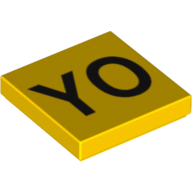 Visuel indicatif Rebrickable de Tuile 2 x 2 avec motif imprimé noir 'YO' (Tile 2 x 2 with Black 'YO' Print)