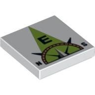 Visuel indicatif Rebrickable de Tuile 2 x 2 avec boussole est 'E' en vert citron pointeur motif imprimé (Tile 2 x 2 with Compass East 'E' in Lime Pointer Print)