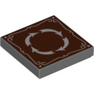 Visuel indicatif Rebrickable de Tuile 2 x 2 avec 4 flèches blanches en cercle et bordure sur fond brun rougeâtre motif imprimé (Tile 2 x 2 with 4 White Arrows in Circle and Border on Reddish Brown Background Print)