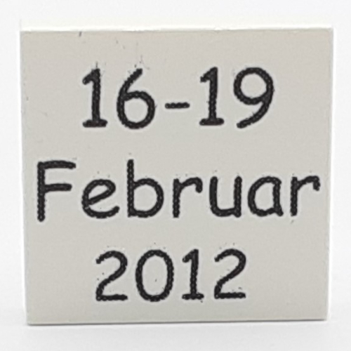 Visuel indicatif Rebrickable de Tuile 2 x 2 avec motif imprimé '16-19 Februar 2012' (Tile 2 x 2 with '16-19 Februar 2012' Print)