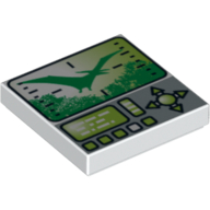 Visuel indicatif Rebrickable de Tuile 2 x 2 avec écran de chasse Dino, boutons et motif imprimé à bascule (Tile 2 x 2 with Dino Hunting Screen, Buttons and Toggle Print)
