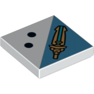 Visuel indicatif Rebrickable de Tuile 2 x 2 avec 2 points noirs et motif imprimé épée (Tile 2 x 2 with 2 Black Dots and Sword Print)