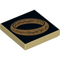 Visuel indicatif Rebrickable de Tuile 2 x 2 avec une bague en or sur motif imprimé noir (Tile 2 x 2 with Gold One Ring on Black Print)