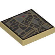 Visuel indicatif Rebrickable de Tuile 2 x 2 avec carte de niveau de la rue et motif imprimé rouge 'X' (Tile 2 x 2 with Street Level Map and Red 'X' Print)