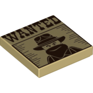 Visuel indicatif Rebrickable de Tuile 2 x 2 avec motif imprimé de Bandit occidental 'WANTED' (Tile 2 x 2 with 'WANTED' Western Bandit Poster Print)