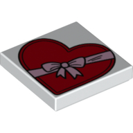 Visuel indicatif Rebrickable de Tuile 2 x 2 avec cœur en forme de boîte de chocolat motif imprimé (Tile 2 x 2 with Heart Shaped Chocolate Box Print)