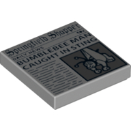 Visuel indicatif Rebrickable de Tuile 2 x 2 avec journal 'Springfield Shopper' et 'BUMBLEBEE MAN CAUGHT IN STING' motif imprimé (Tile 2 x 2 with Newspaper 'Springfield Shopper' and 'BUMBLEBEE MAN CAUGHT IN STING' Print)