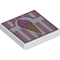 Visuel indicatif Rebrickable de Tuile 2 x 2 avec cône de crème glacée sur motif imprimé rose et blanc (Tile 2 x 2 with Ice Cream Cone on Pink and White Print)