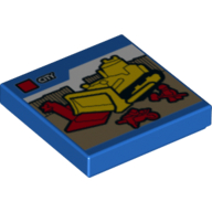 Visuel indicatif Rebrickable de Tuile 2 x 2 avec LEGO coffret Box, motif imprimé Bulldozer 'City' (Tile 2 x 2 with LEGO Set Box, 'City' Bulldozer Print)