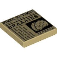 Visuel indicatif Rebrickable de Tuile 2 x 2 avec journal 'ZOMBIE TIMES' et 'braaains! motif imprimé (Tile 2 x 2 with Newspaper 'ZOMBIE TIMES' and 'BRAAAINS! Print)