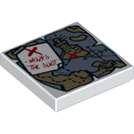 Visuel indicatif Rebrickable de Tuile 2 x 2 avec carte au trésor avec 'X - MARKS THE SPOT' motif imprimé (Tile 2 x 2 with Treasure Map with 'X - MARKS THE SPOT' Print)