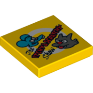 Visuel indicatif Rebrickable de Tuile 2 x 2 avec motif imprimé 'The ITCHY & SCRATCHY Show' (Tile 2 x 2 with 'The ITCHY & SCRATCHY Show' Print)