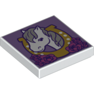 Visuel indicatif Rebrickable de Tuile 2 x 2 avec stylisé Friends poney tête et fer à cheval motif imprimé (Tile 2 x 2 with Stylised Friends Pony Head and Horseshoe Print)