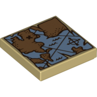 Visuel indicatif Rebrickable de Tuile 2 x 2 avec carte au trésor avec boussole et motif imprimé brun foncé 'X' (Tile 2 x 2 with Treasure Map with Compass and Dark Brown 'X' Print)