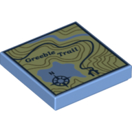 Visuel indicatif Rebrickable de Tuile 2 x 2 avec carte topographique des sentiers avec boussole et motif imprimé 'Greeble Trail' (Tile 2 x 2 with Topographical Trail Map with Compass and 'Greeble Trail' Print)