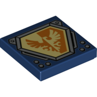 Visuel indicatif Rebrickable de Tuile 2 x 2 avec faucon lumineux jaune et orange sur bouclier hexagonal avec motif imprimé bord argenté (Tile 2 x 2 with Bright Light Yellow and Orange Falcon on Hexagonal Shield with Silver Border Print)