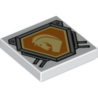 Visuel indicatif Rebrickable de Tuile 2 x 2 avec tête de cheval jaune clair vif sur le bouclier orange avec motif imprimé bord argenté (Tile 2 x 2 with Bright Light Yellow Horse Head on Orange Shield with Silver Border Print)