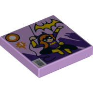 Visuel indicatif Rebrickable de Tuile 2 x 2 avec Batgirl, logo de chauve-souris jaune et motif imprimé de bande dessinée '#1' (Tile 2 x 2 with Batgirl, Yellow Bat Logo, and '#1' Comic Book Print)