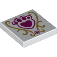 Visuel indicatif Rebrickable de Tuile 2 x 2 avec Patte d'animal familier rose avec cœur et motif de rouleaux d'or (Tile 2 x 2 with Pink Pet Paw with Heart and Gold Scrolls Pattern)