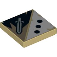 Visuel indicatif Rebrickable de Tuile 2 x 2 avec 3 points noirs et motif imprimé épée (Tile 2 x 2 with 3 Black Dots and Sword Print)