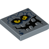 Tuile 2 x 2 avec visage de monstre de roche, taches bleues foncées et yeux jaunes motif imprimé (briquet) (Tile 2 x 2 with Rock Monster Face, Dark Blue Spots and Yellow Eyes Print (Brickster))