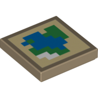 Visuel indicatif Rebrickable de Tuile 2 x 2 avec motif imprimé bleu pixellisé, vert et blanc sur fond beige (Tile 2 x 2 with Pixelated Blue, Green and White Map on Tan Background Print)