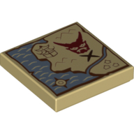 Visuel indicatif Rebrickable de Tuile 2 x 2 avec carte au trésor avec motif imprimé noir 'X' et masque rouge (Tile 2 x 2 with Treasure Map with Black 'X' and Red Mask Print)