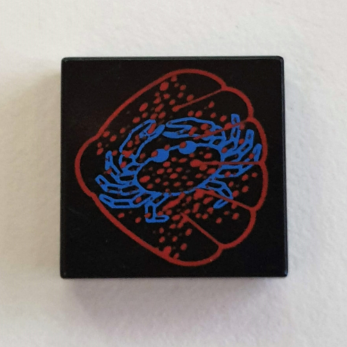 Visuel indicatif Rebrickable de Tuile 2 x 2 avec motif imprimé pétoncle bleu et rouge et crabe (Tile 2 x 2 with Blue and Red Scallop and Crab Print)