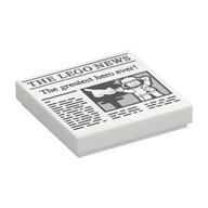 Visuel indicatif Rebrickable de Tuile 2 x 2 avec inscriptions 'THE LEGO NEWS' et 'The greatest hero ever!' (Tile 2 x 2 with 'THE LEGO NEWS' and 'The greatest hero ever!' Print)