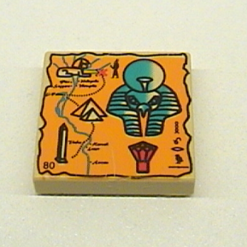 Visuel indicatif Rebrickable de Tuile 2 x 2 avec carte orange et hiéroglyphes, tête d'Horus, 80 imprimé (Tile 2 x 2 with Orange Map and Hieroglyphs, Horus Head, 80 Print)