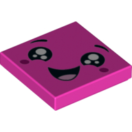 Visuel indicatif Rebrickable de Tuile 2 x 2 avec visage heureux, bouche ouverte, joues violet foncé motif imprimé (Tile 2 x 2 with Happy Face, Open Mouth, Dark Purple Cheeks Print)